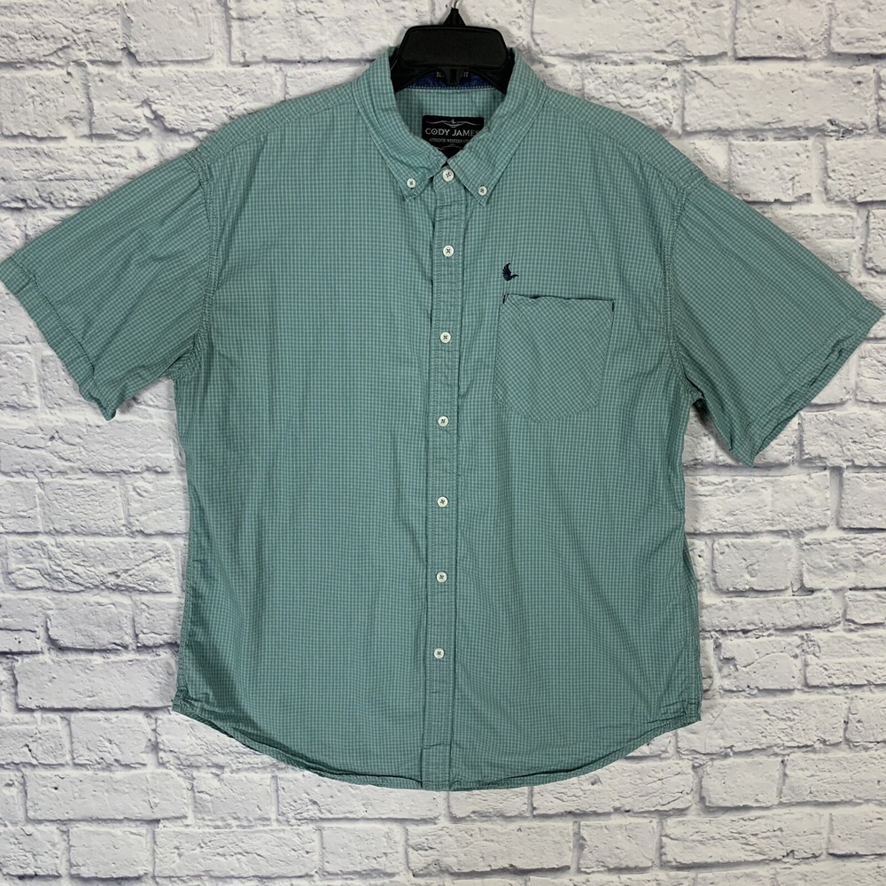 Cody James Shirt Mens 2XL Button Down Short Sleeve Blue Check Cotton Logo